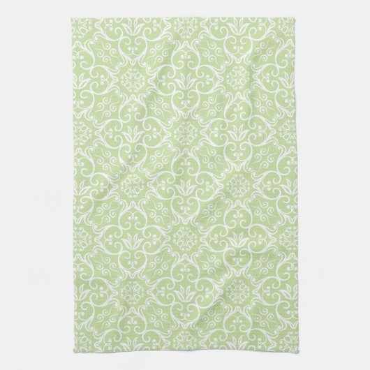 Groene & Witte Damast Keukenhanddoek (Verticaal)