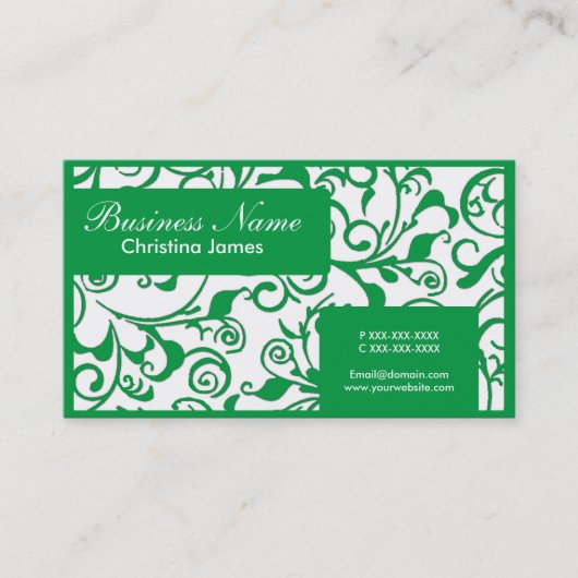 Groene witte damast professionele visitekaartjes (Voorkant)