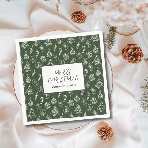 Groene Witte Doodle Gepersonaliseerde Kerstmis Servet