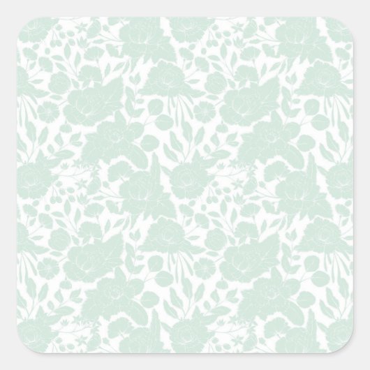 groene witte elegant florale illustratie vierkante sticker (Voorkant)