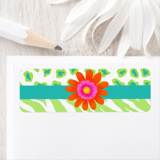 Groene, witte en Blauwgroen Zebra en Cheetah Oranj Etiket (Insitu)