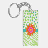 Groene, witte en Blauwgroen Zebra en Cheetah Oranj Sleutelhanger (Voorkant Links)