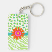 Groene, witte en Blauwgroen Zebra en Cheetah Oranj Sleutelhanger (achterkant)