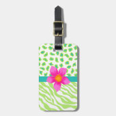 Groene, witte en Blauwgroen Zebra en Cheetah Roze  Bagagelabel (Voorkant verticaal)