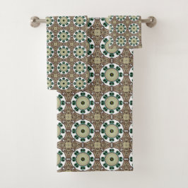 Groene, witte en bruine mandala  bad handdoek