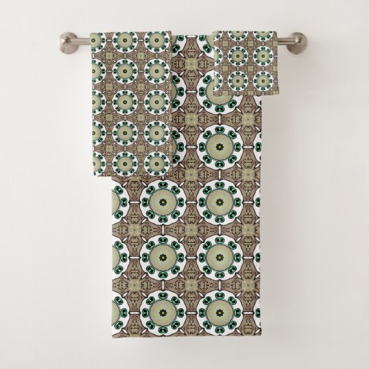 Groene, witte en bruine mandala bad handdoek (Insitu)