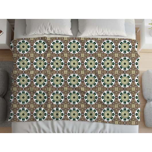 Groene, witte en bruine mandala fleece deken