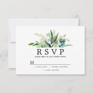 Groene witte en gouden botanische bruiloft RSVP kaartje