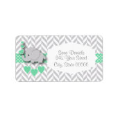 Groene, Witte en Grijze Olifant Baby shower Etiket (Voorkant)