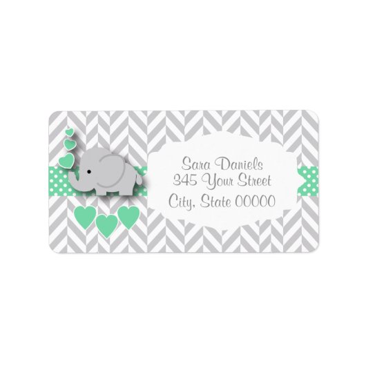 Groene, Witte en Grijze Olifant Baby shower Etiket (Voorkant)