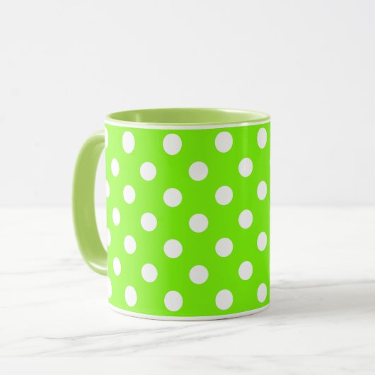 groene, witte en groene stippen mok (Voorkant links)