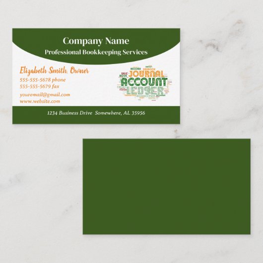 Groene, witte en Oranje boekhouding Visitekaartje (Voorkant / Achterkant)