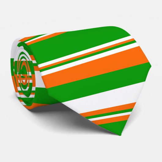 Groene, witte en Oranje strepen Stropdas (Opgerold)