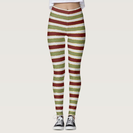 Groene, witte en rode elfkerst leggings (Voorkant)