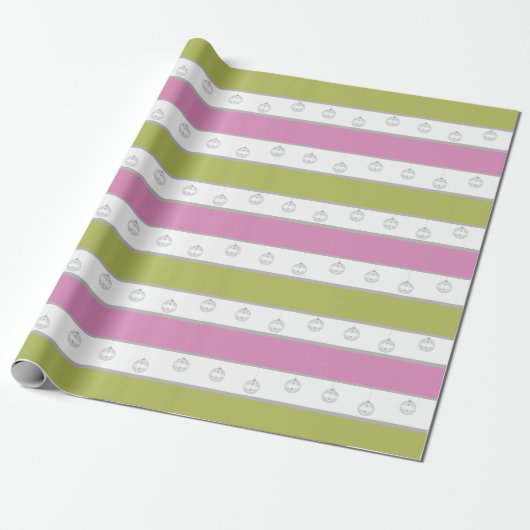 Groene, witte en roze streep met siervoorwerpen cadeaupapier (Uitgerold)
