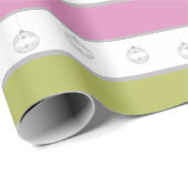 Groene, witte en roze streep met siervoorwerpen cadeaupapier (Rol Hoek)