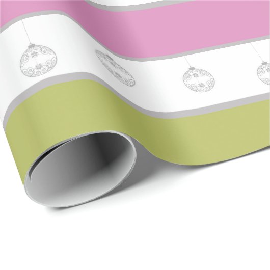 Groene, witte en roze streep met siervoorwerpen cadeaupapier (Rol Hoek)