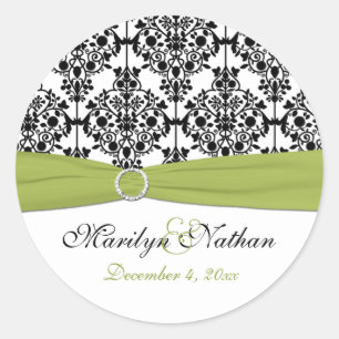 Groene, witte en zwarte Damask 1,5" ronde Sticker