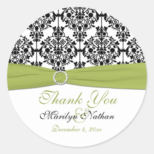 Groene, Witte en Zwarte Damask 3"Ronde Sticker (Voorkant)