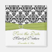 Groene, witte en zwarte Damask bruiloft magneet (Voorkant)