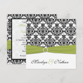 Groene, witte en zwarte Damask III Wedding Invite Kaart (Voorkant / Achterkant)