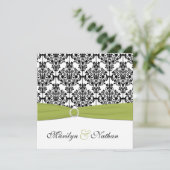 Groene, witte en zwarte Damask III Wedding Invite Kaart (Staand voorkant)