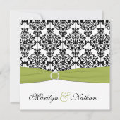 Groene, witte en zwarte Damask III Wedding Invite Kaart (Voorkant)