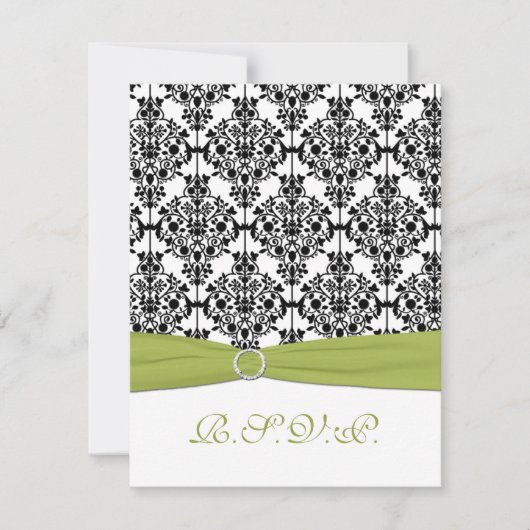 Groene, Witte, en Zwarte Damast II RSVP Kaart (Voorkant)