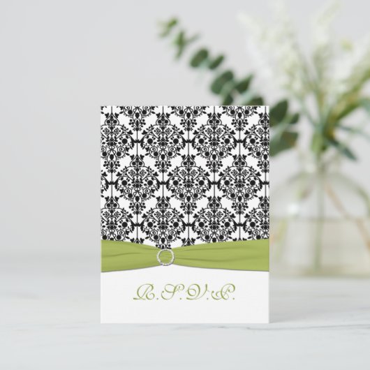Groene, Witte, en Zwarte Damast II RSVP Kaart (Staand voorkant)