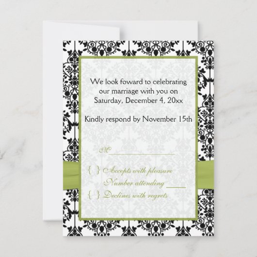 Groene, Witte, en Zwarte Damast II RSVP Kaart (Achterkant)