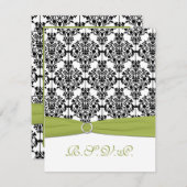 Groene, Witte, en Zwarte Damast II RSVP Kaart (Voorkant / Achterkant)