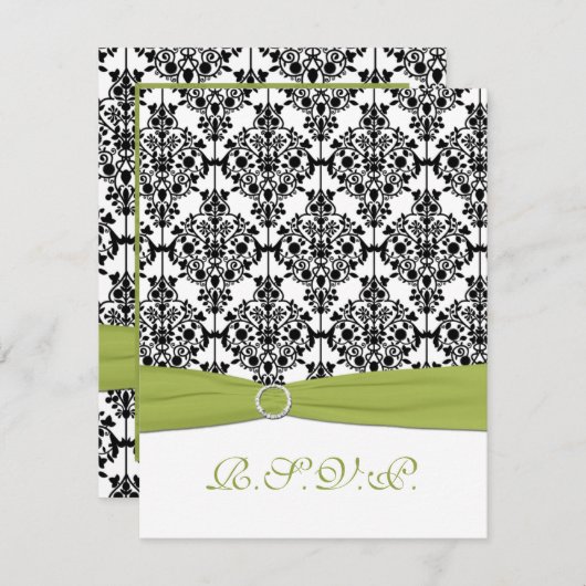 Groene, Witte, en Zwarte Damast II RSVP Kaart (Voorkant / Achterkant)