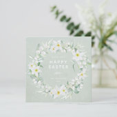 Groene + Witte Floral met Happy Easter Flat Kaart (Staand voorkant)