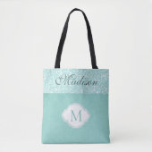 Groene witte Floral Pastel Trendy Monogram Tote Bag (Voorkant)