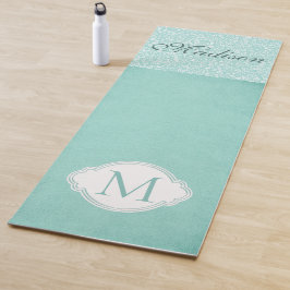 Groene witte Floral Pastel Trendy Monogram Yogamat