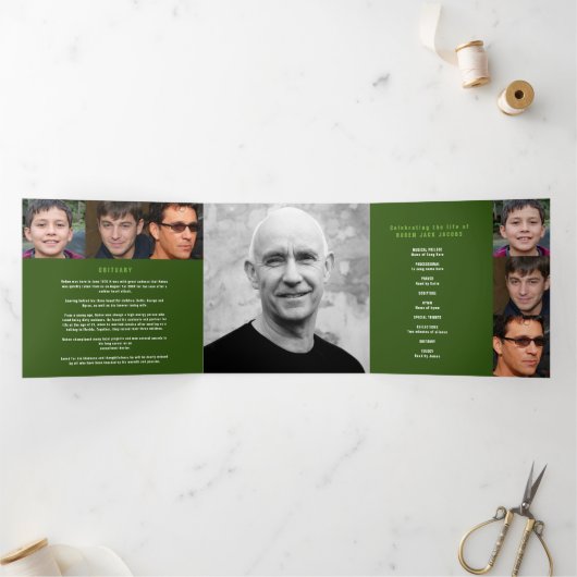 Groene witte Funeral-service golfer op maat foto's Drieluik Programma (Binnen)