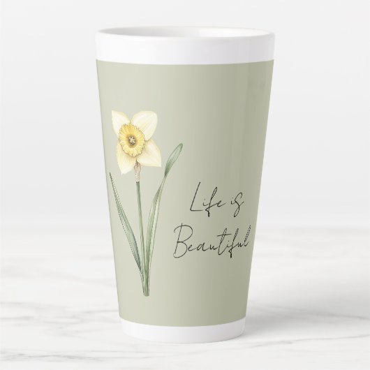 Groene Witte Gele Narcis Bloem Latte Mok (Voorkant)