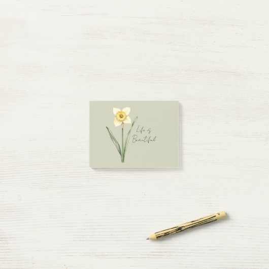 Groene Witte Gele Narcis Bloem Post-it® Notes (Op bureau)