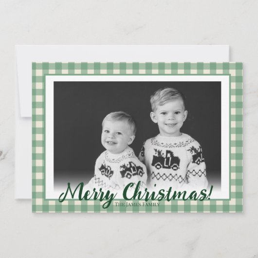 Groene & Witte Geruite Aangepaste Foto Kerstmis Feestdagenkaart (Voorkant)