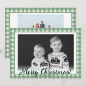 Groene & Witte Geruite Aangepaste Foto Kerstmis Feestdagenkaart (Voorkant / Achterkant)