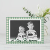 Groene & Witte Geruite Aangepaste Foto Kerstmis Feestdagenkaart (Staand voorkant)