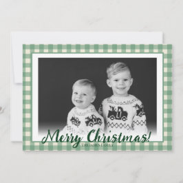 Groene & Witte Geruite Aangepaste Foto Kerstmis  Feestdagenkaart
