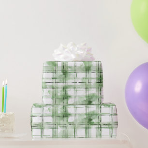 Groene Witte Geruite Strepen Verjaardag Cadeaupapier