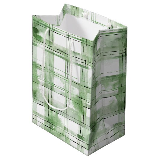Groene Witte Geruite Strepen Verjaardag Medium Cadeauzakje (Voorkant Gekanteld)