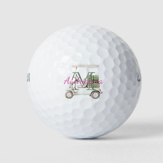 Groene Witte Golfkar Monogram Golfballen (Voorkant)