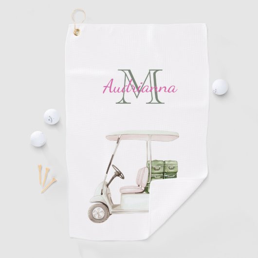 Groene Witte Golfkar Monogram Golfhanddoek (Insitu)