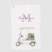 Groene Witte Golfkar Monogram Golfhanddoek (Voorkant)