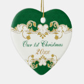Groene witte gouden scrollers, Shamrocks 1 Kerstmi Keramisch Ornament (Rechts)