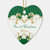 Groene witte gouden scrollers, Shamrocks 1 Kerstmi Keramisch Ornament (Links)