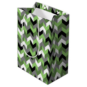Groene, witte, grijze en zwarte Chevron Arrow Medium Cadeauzakje